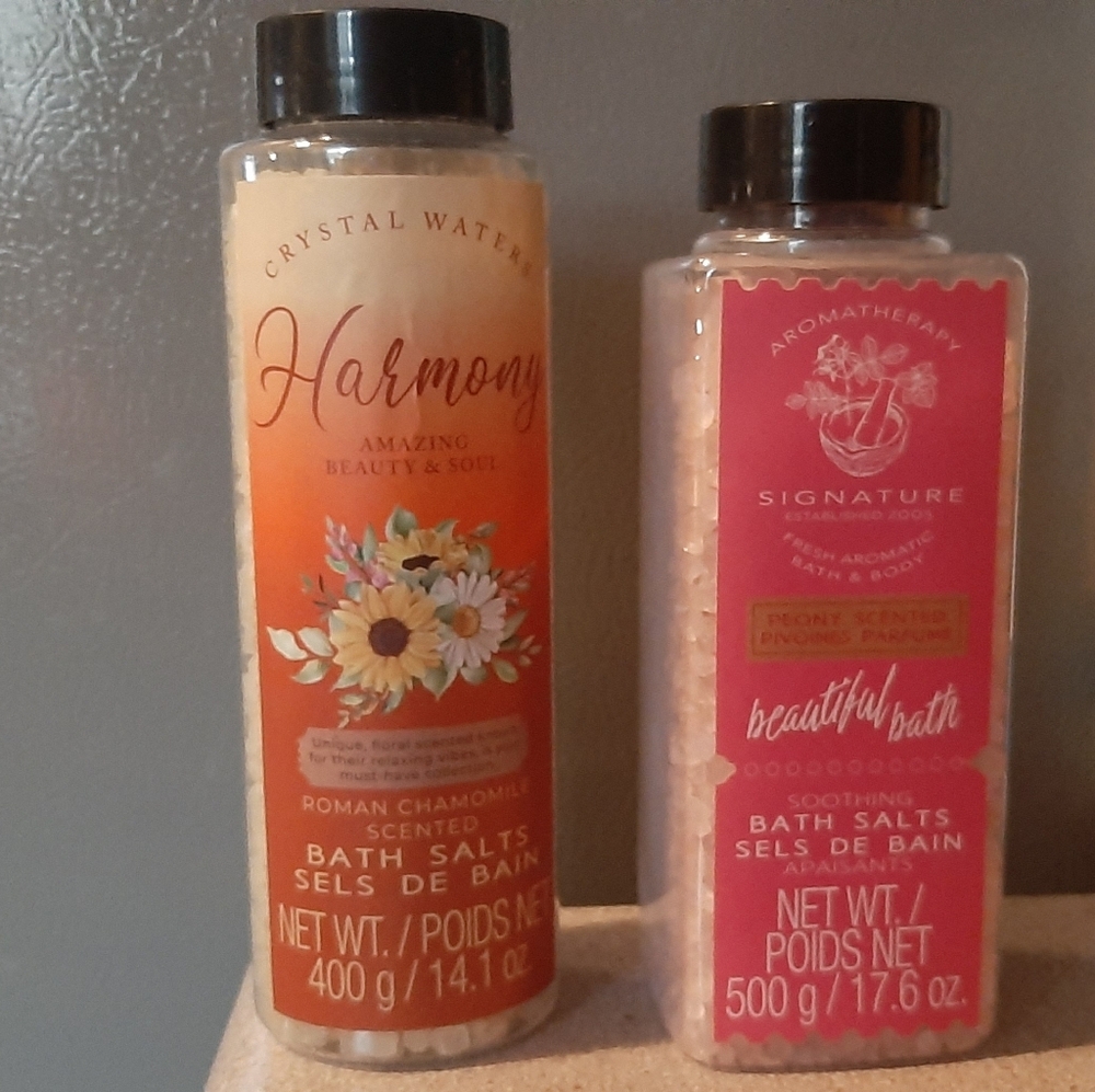 2 Lot Crystal Waters Harmony & Aromatherapy Signature Peony Bath Salts